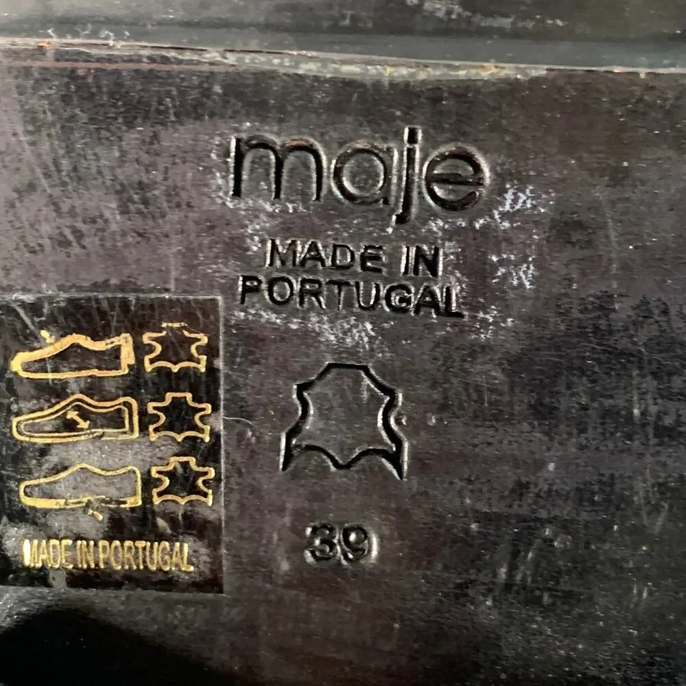 MAJE Size 9 Black Leather Studded Belted Side Zipper Military Ankle Boots - Picture 7 of 8